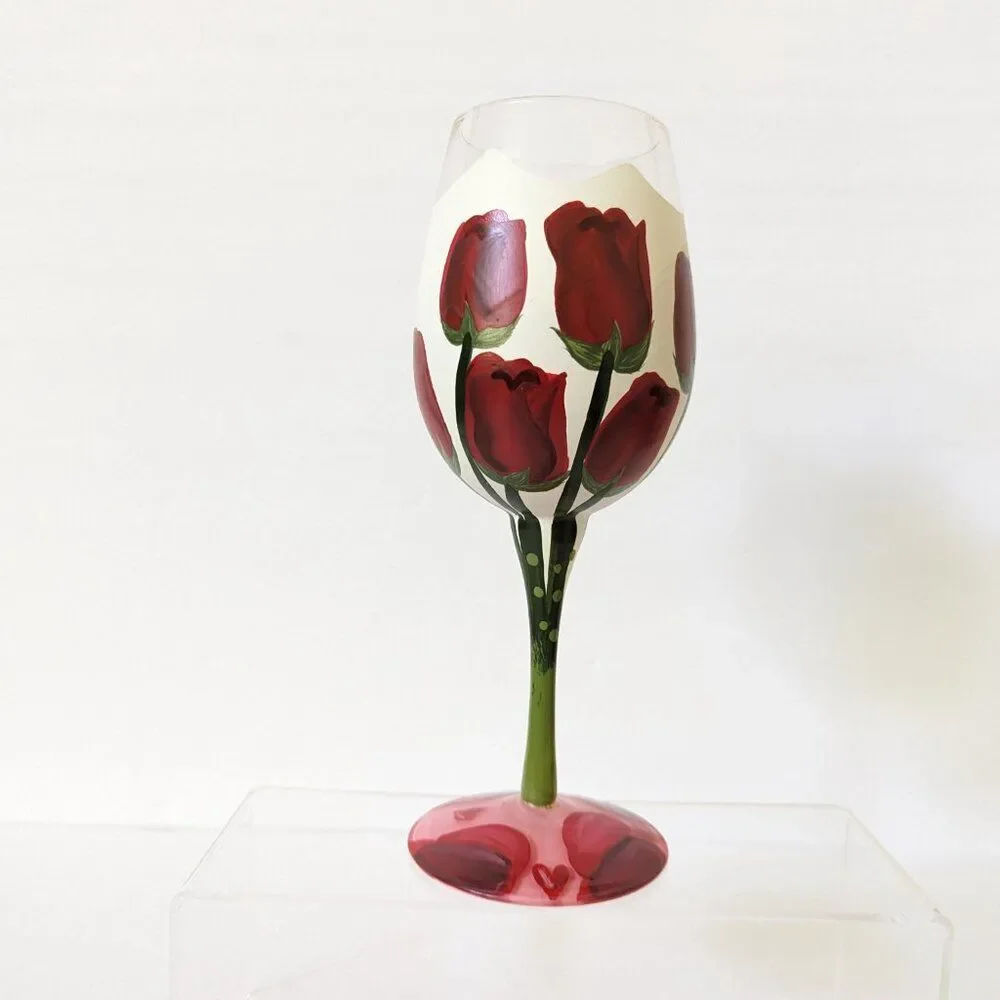 Lolita Hand Painted Wine Glass Red Roses Love My Wine Artisan Gift Box 15oz